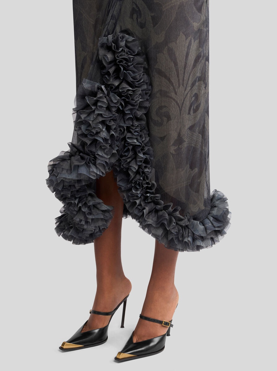 PRINTED SILK SKIRT WITH RUCHING - 3
