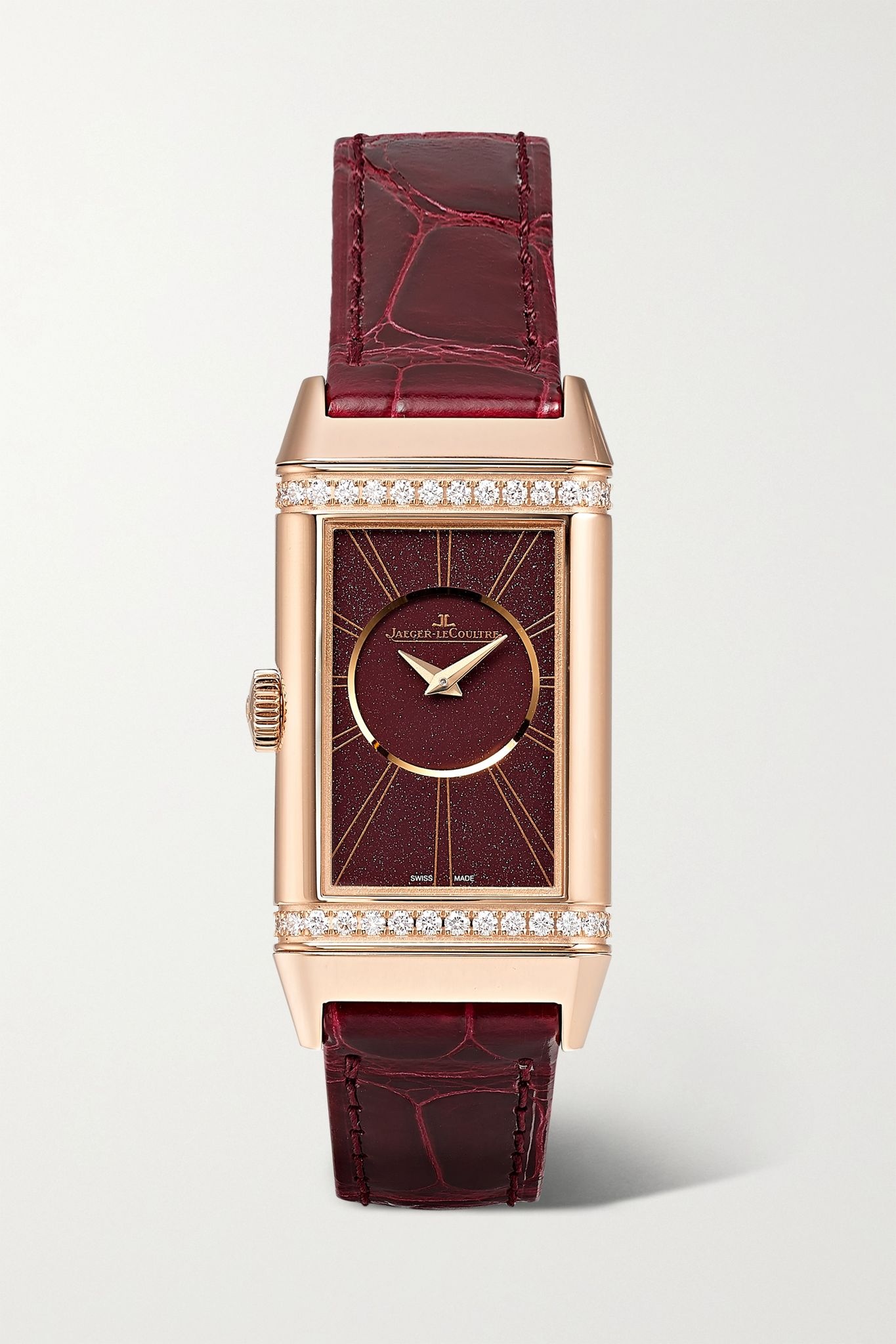 Reverso One Duetto 20mm rose gold, diamond and alligator watch - 9