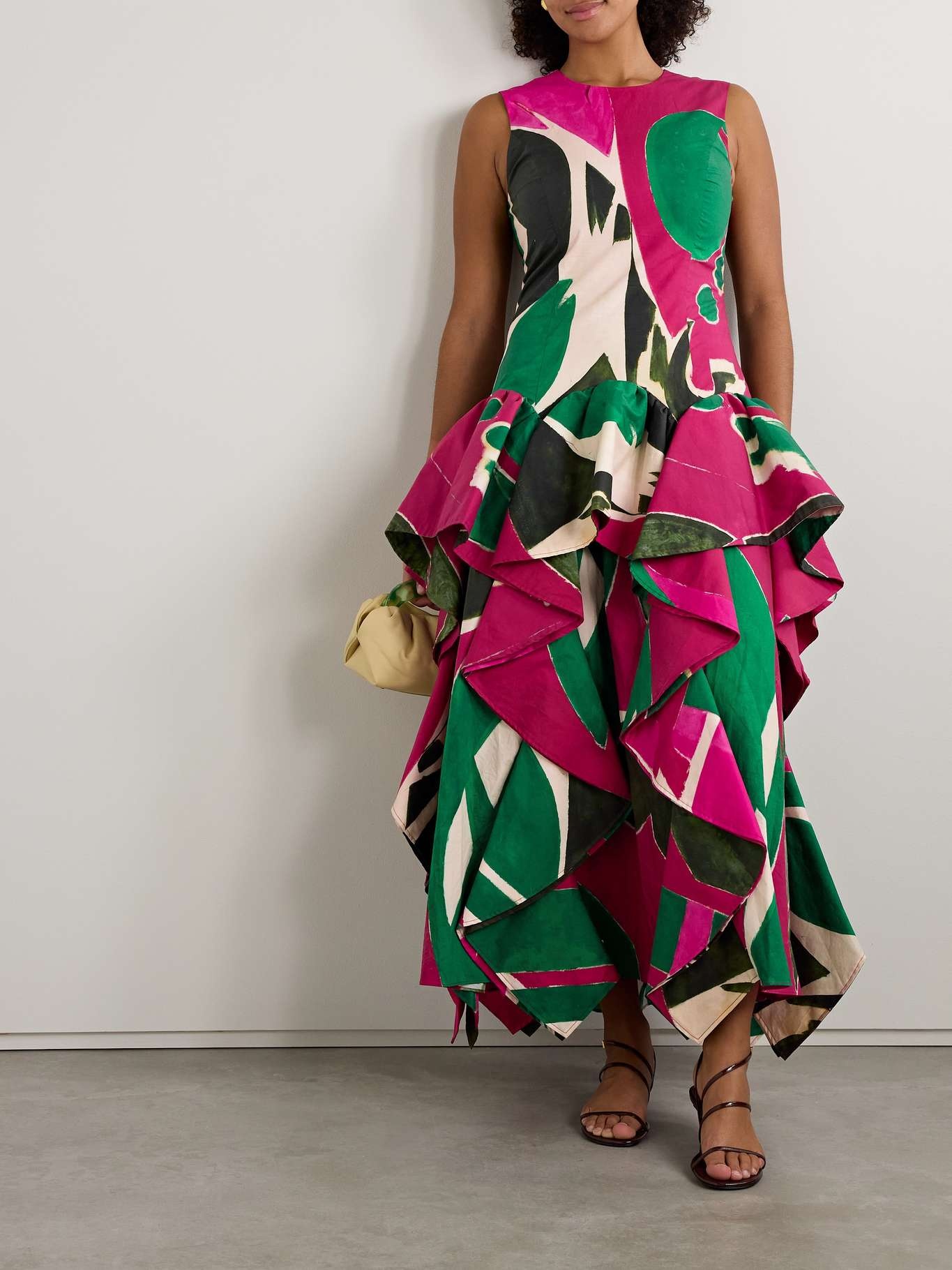 + Lee Krasner Mural draped printed cotton-poplin gown Pink - 2