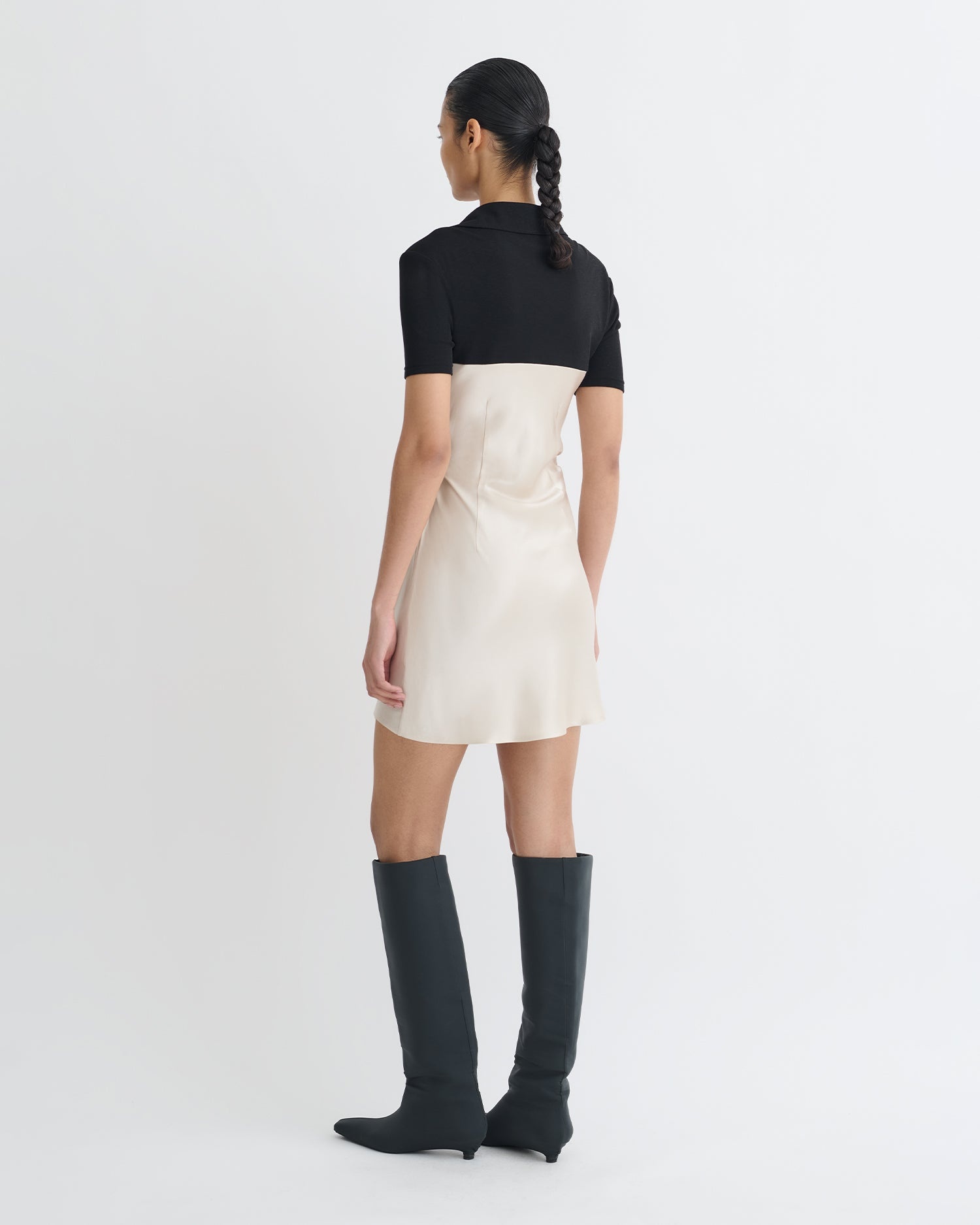 Mesh Jersey and Slip Satin Mini Dress - 5
