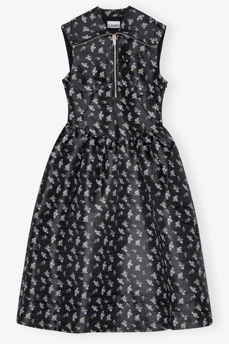 BLACK FLORAL JACQUARD MIDI DRESS 1