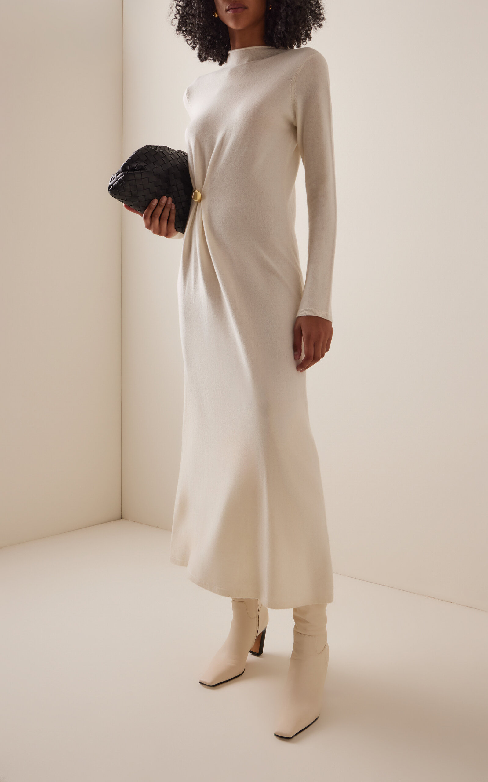 Lucero Draped Wool-Cashmere Knit Dress ivory - 2