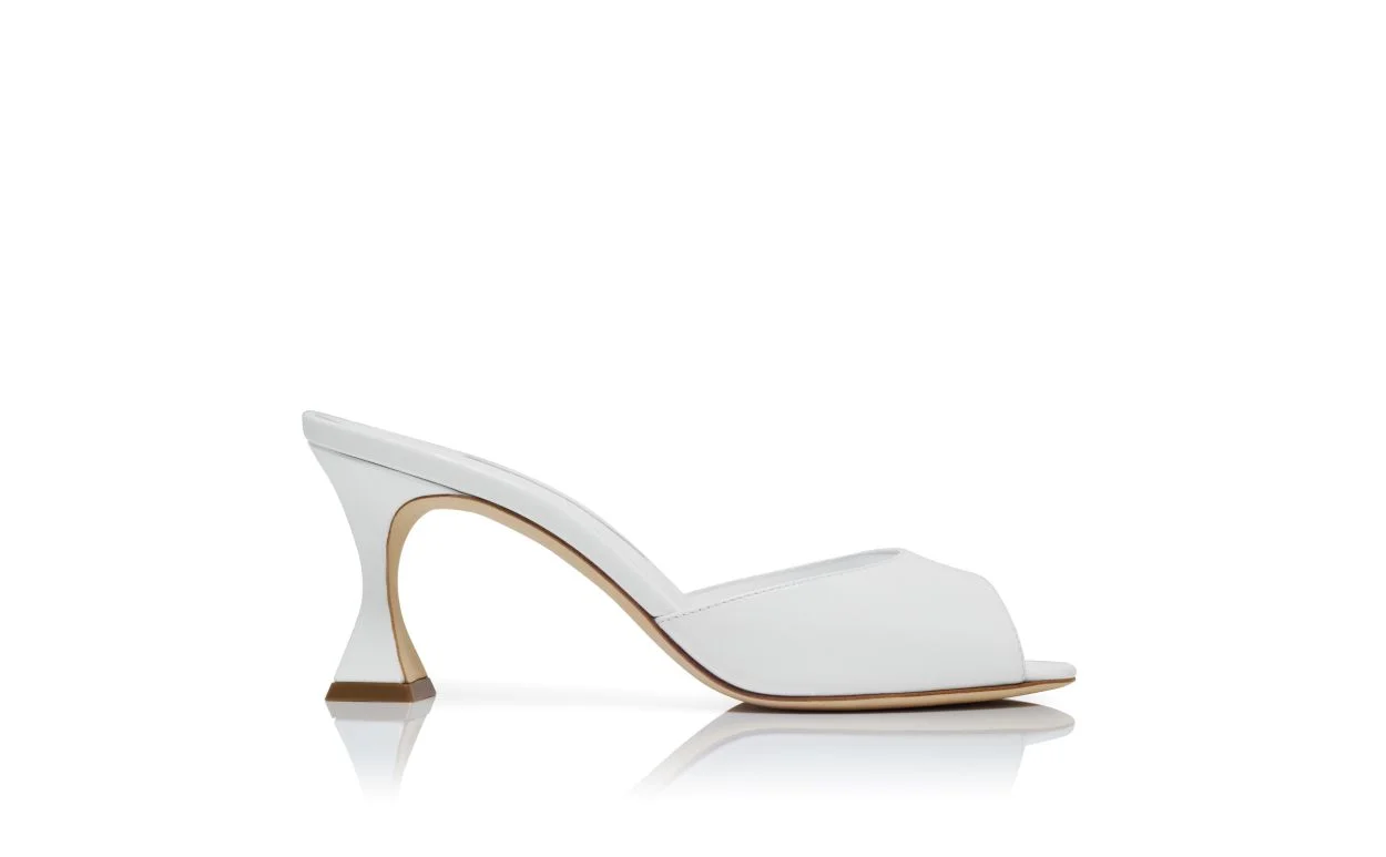 White Patent Leather Open Toe Mules - 1