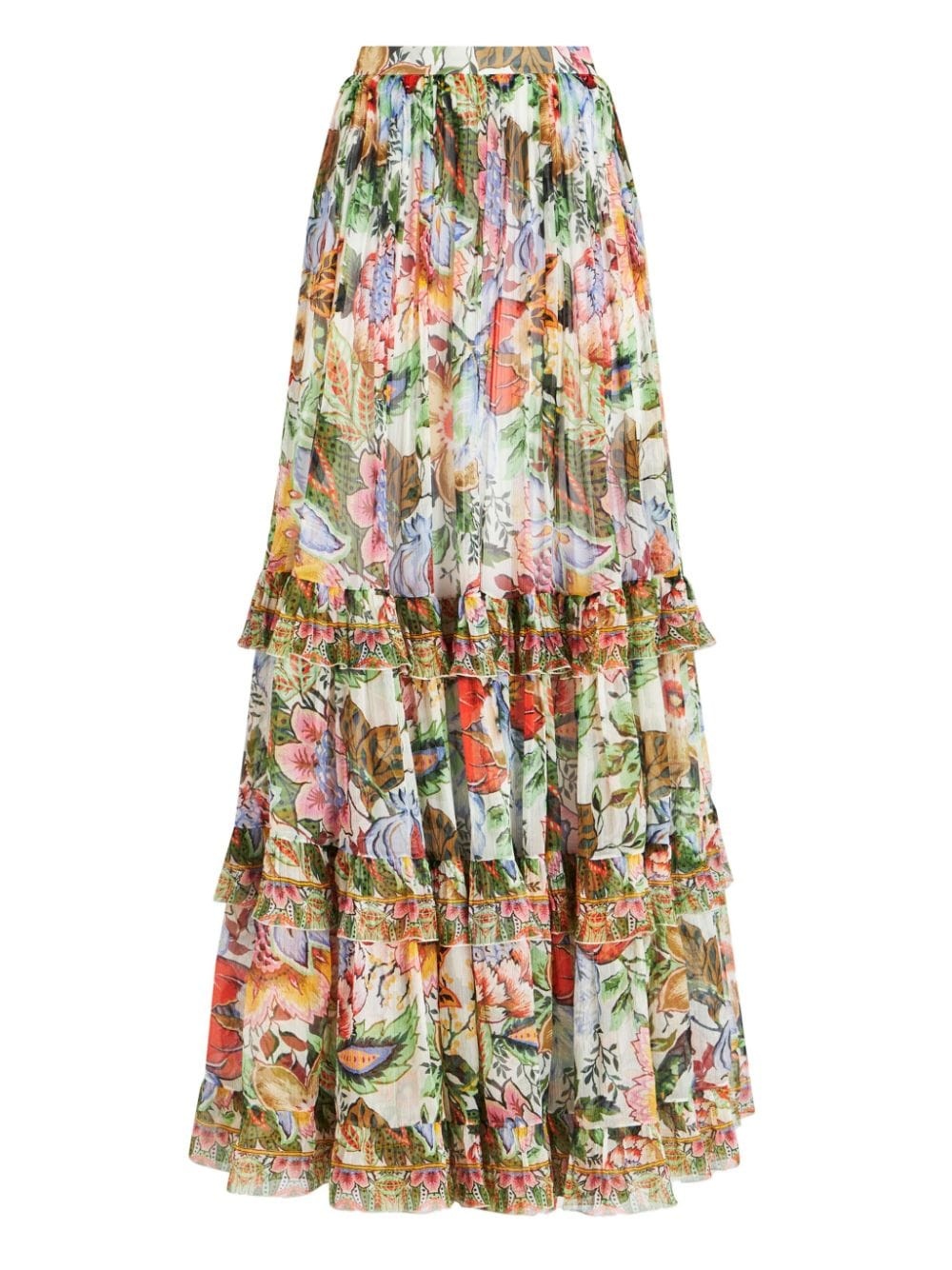 floral-print tiered silk skirt - 7