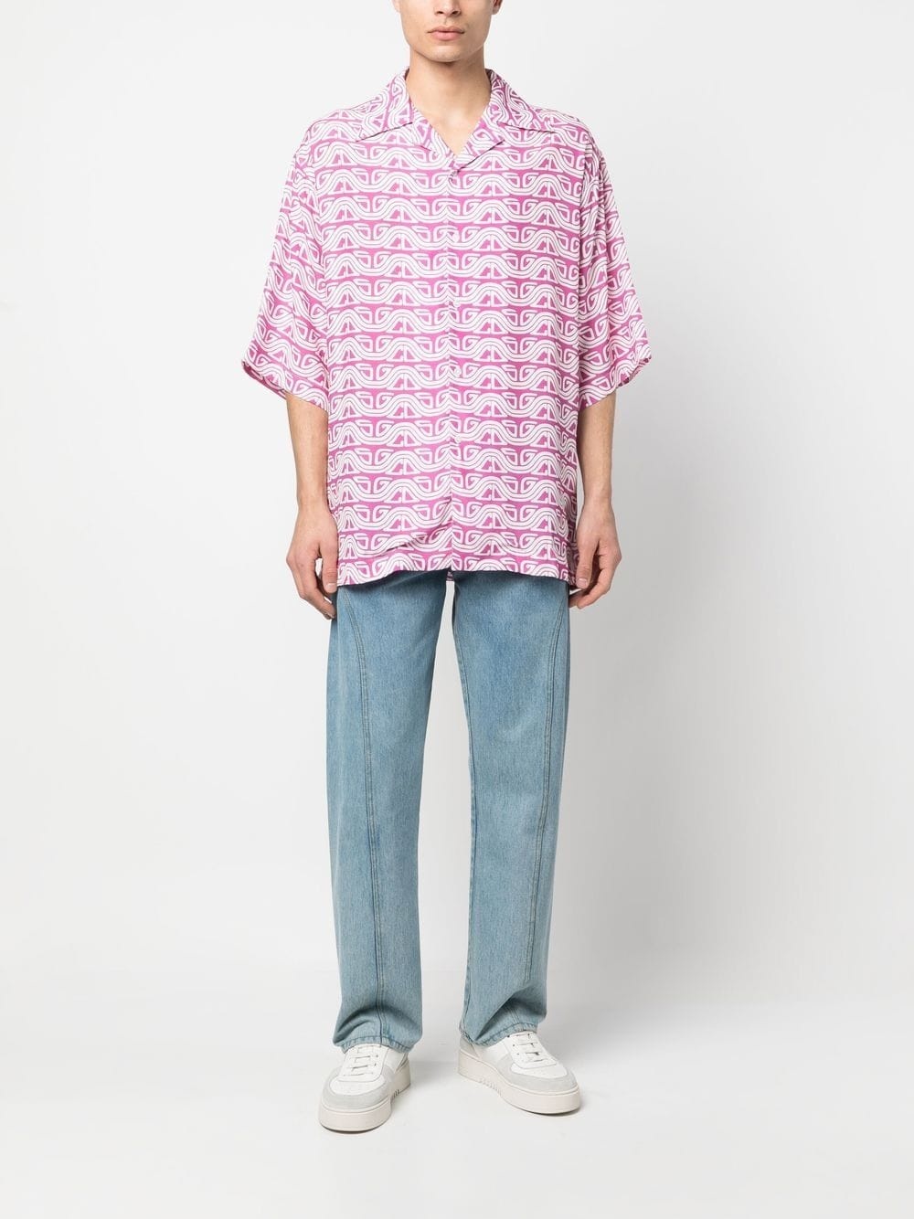 wave printed bowling shirt - 2