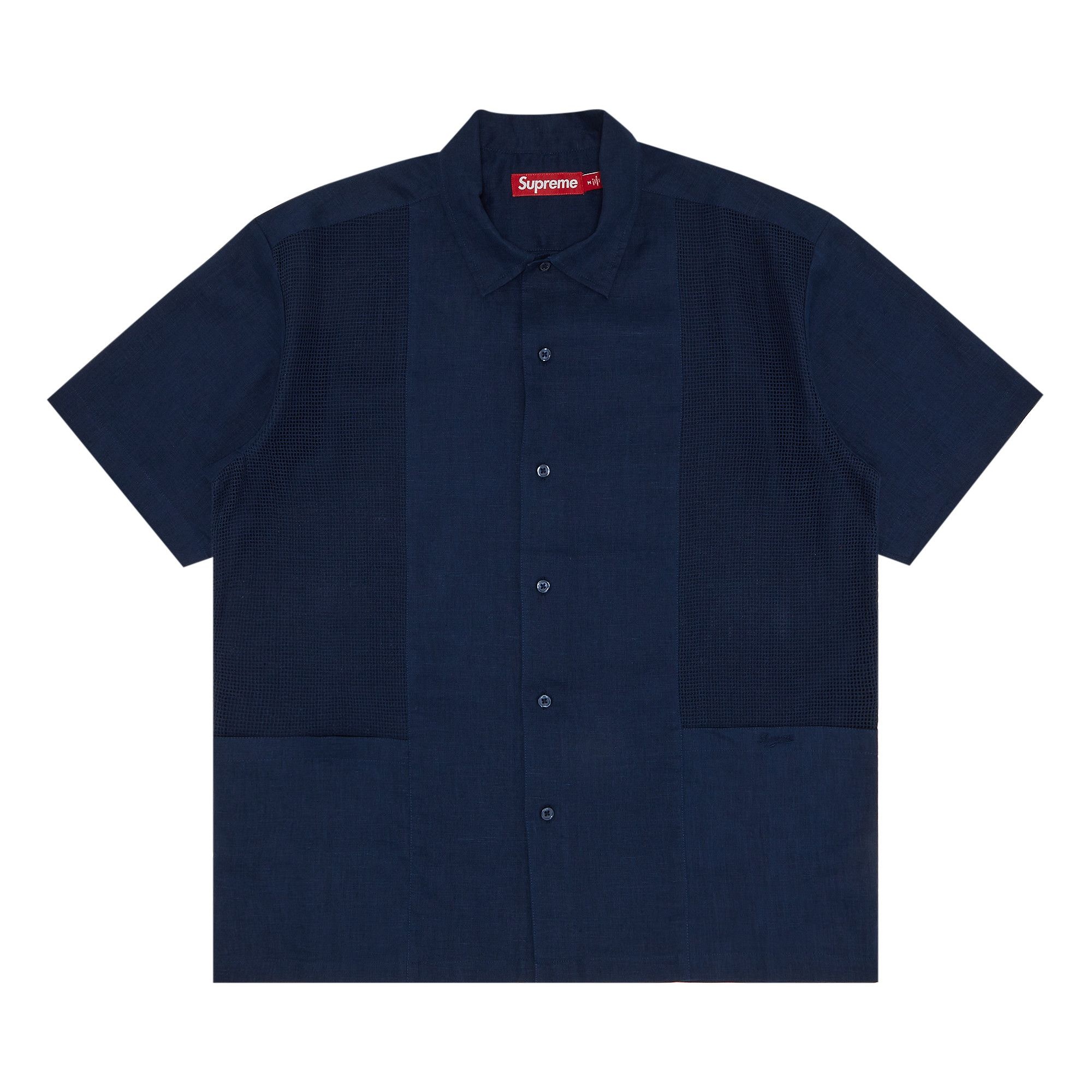 Supreme Mesh Panel Linen Short-Sleeve Shirt 'Navy' - 1