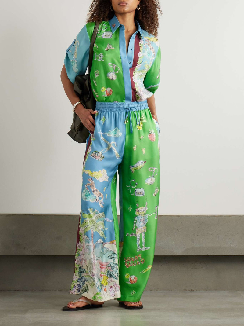 ALÉMAIS + Anouk Colantoni Daria embellished printed silk-twill wide-leg pants Green outlook