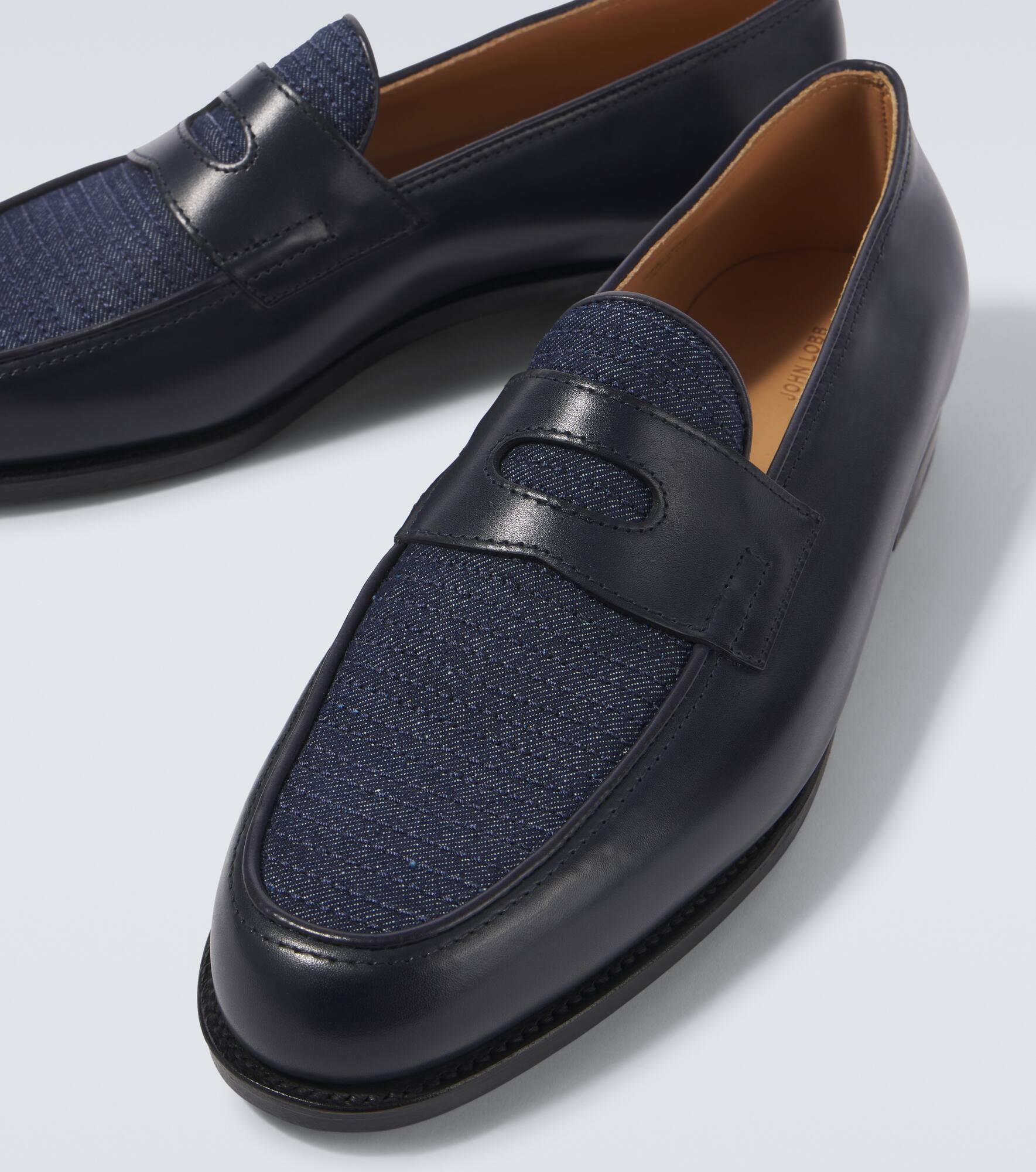 Lopez leather and denim penny loafers - 3