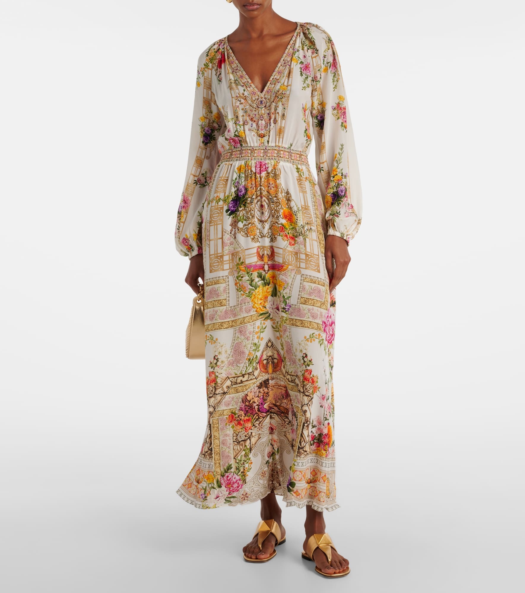 Floral shirred silk maxi dress - 2