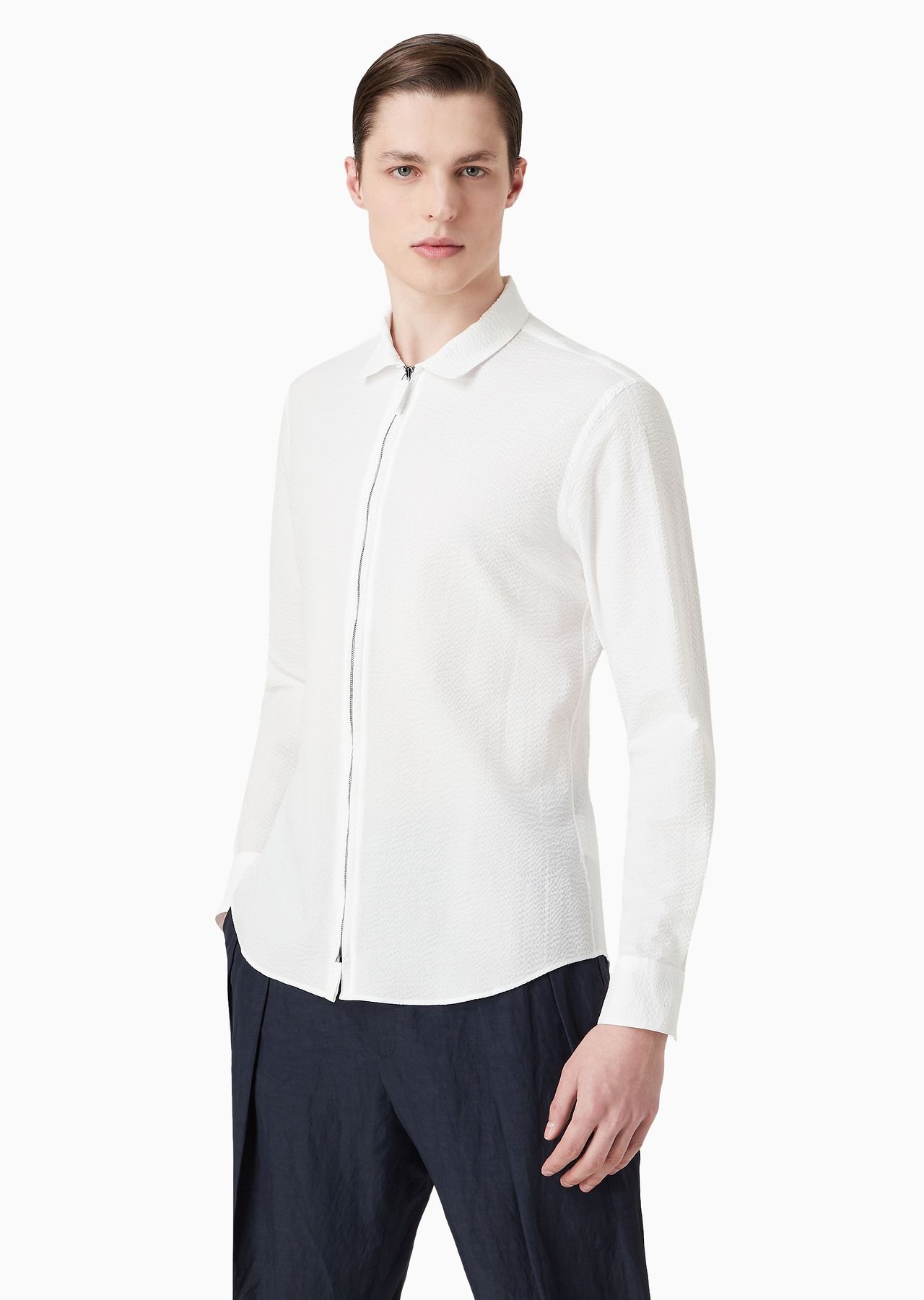 Zipped, cotton-seersucker shirt - 2