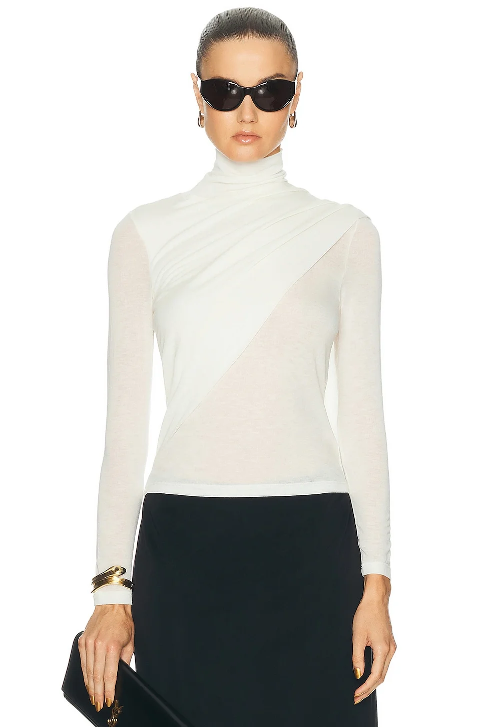 Sheer Cashmere Jersey Bandana Turtleneck Top - 1