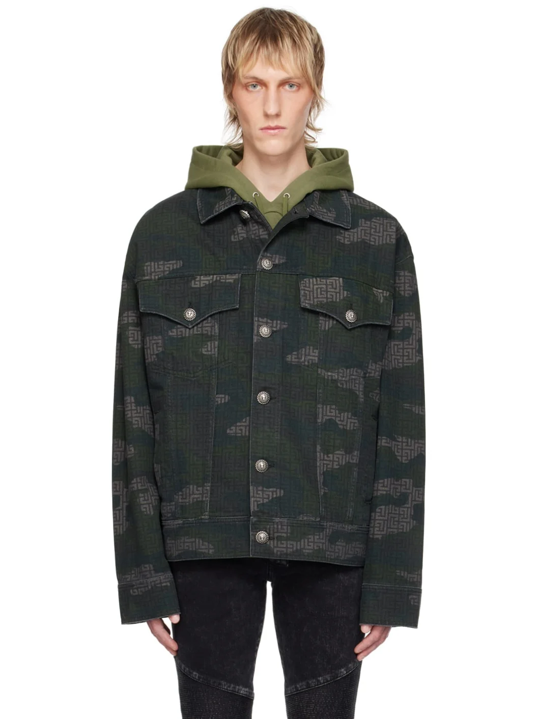 Khaki Print Denim Jacket - 1