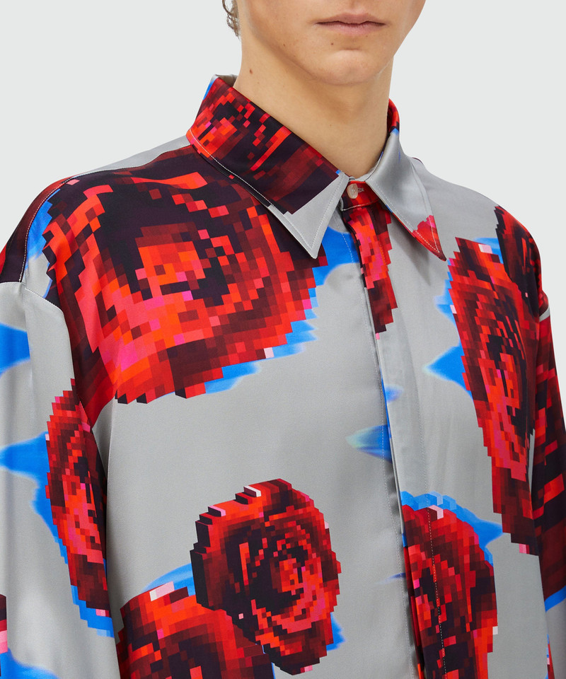 Satin "Underground pixelled roses" shirt 5