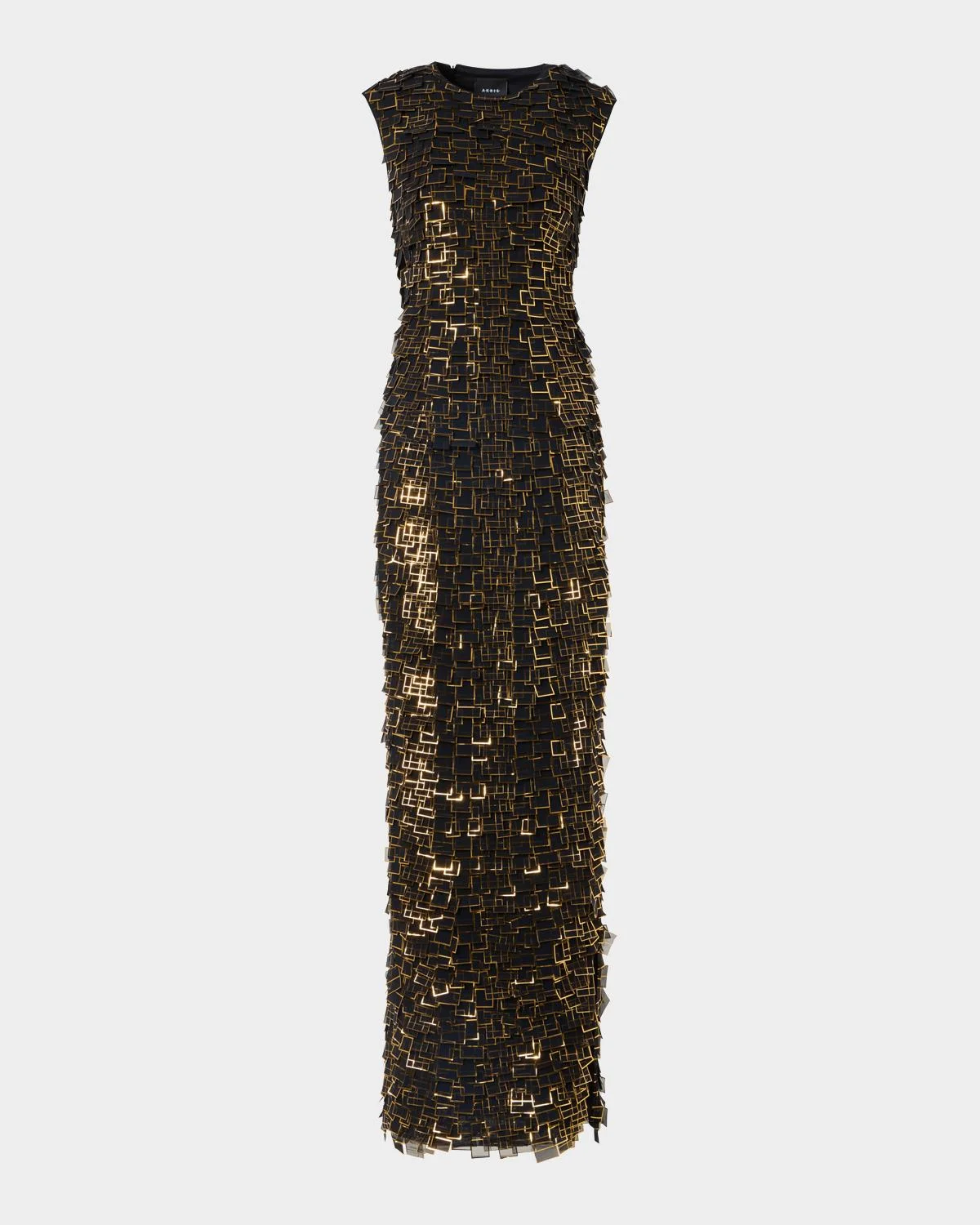 Metallic Organza Tiles Sleeveless Column Gown - 1