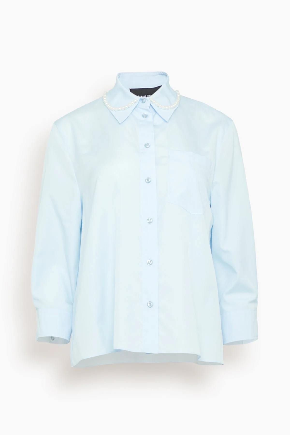 Cropped Masculine Shirt in Baby Blue/Pearl - 1