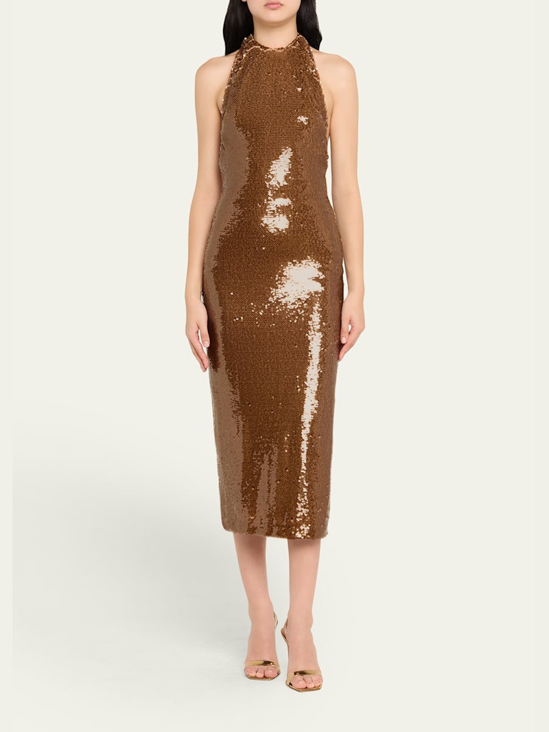 LaQuan Smith Sequined Halter Midi Dress outlook