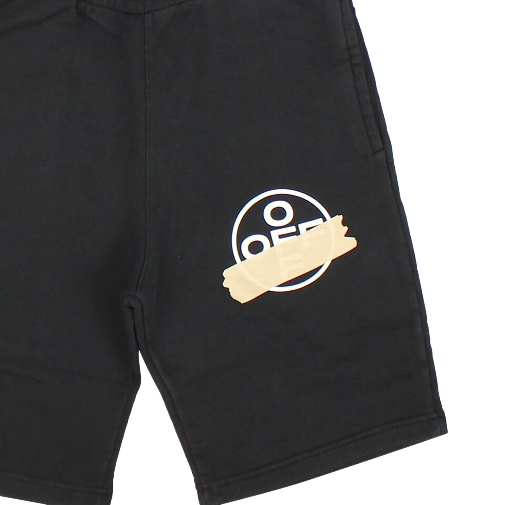 Off-White Tape Sweatshorts 'Black/Beige' - 3