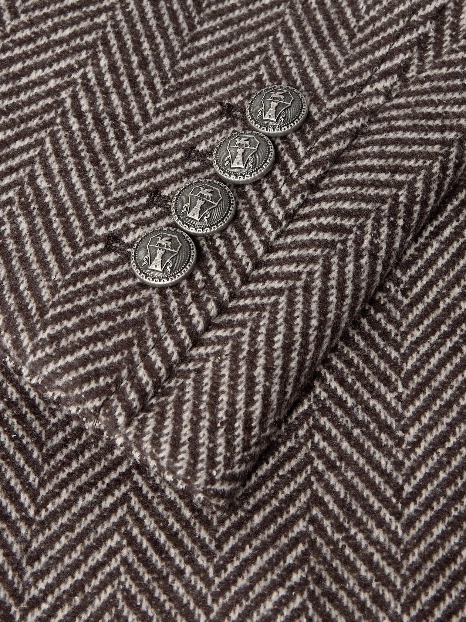 Herringbone Cashmere and Silk-Blend Coat Brown - 5