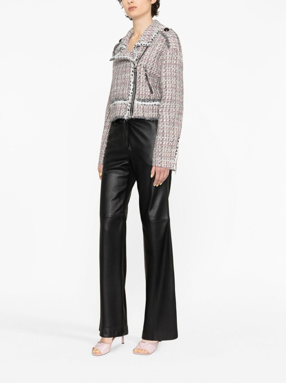 cropped tweed biker jacket - 4