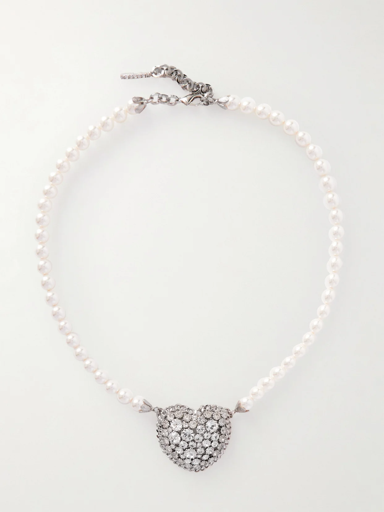 Silver-tone Crystal And Faux Pearl Necklace - 1
