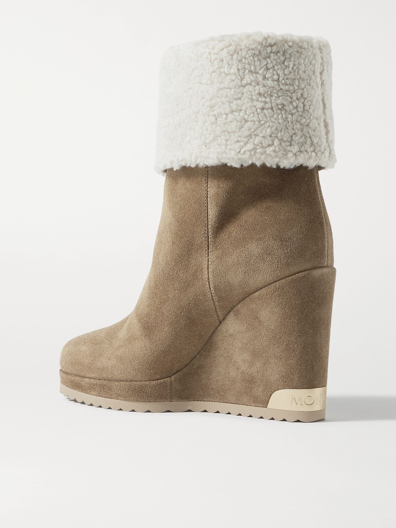 W Short shearling-lined suede wedge ankle boots Tan - 3