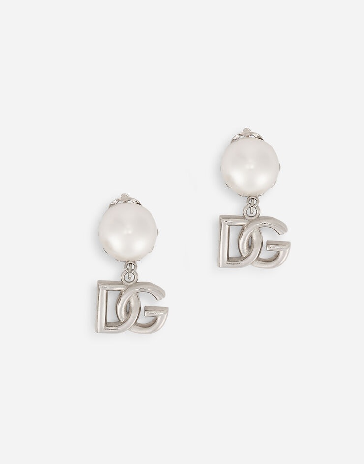 Drop earrings with pearls and DG logo - 1