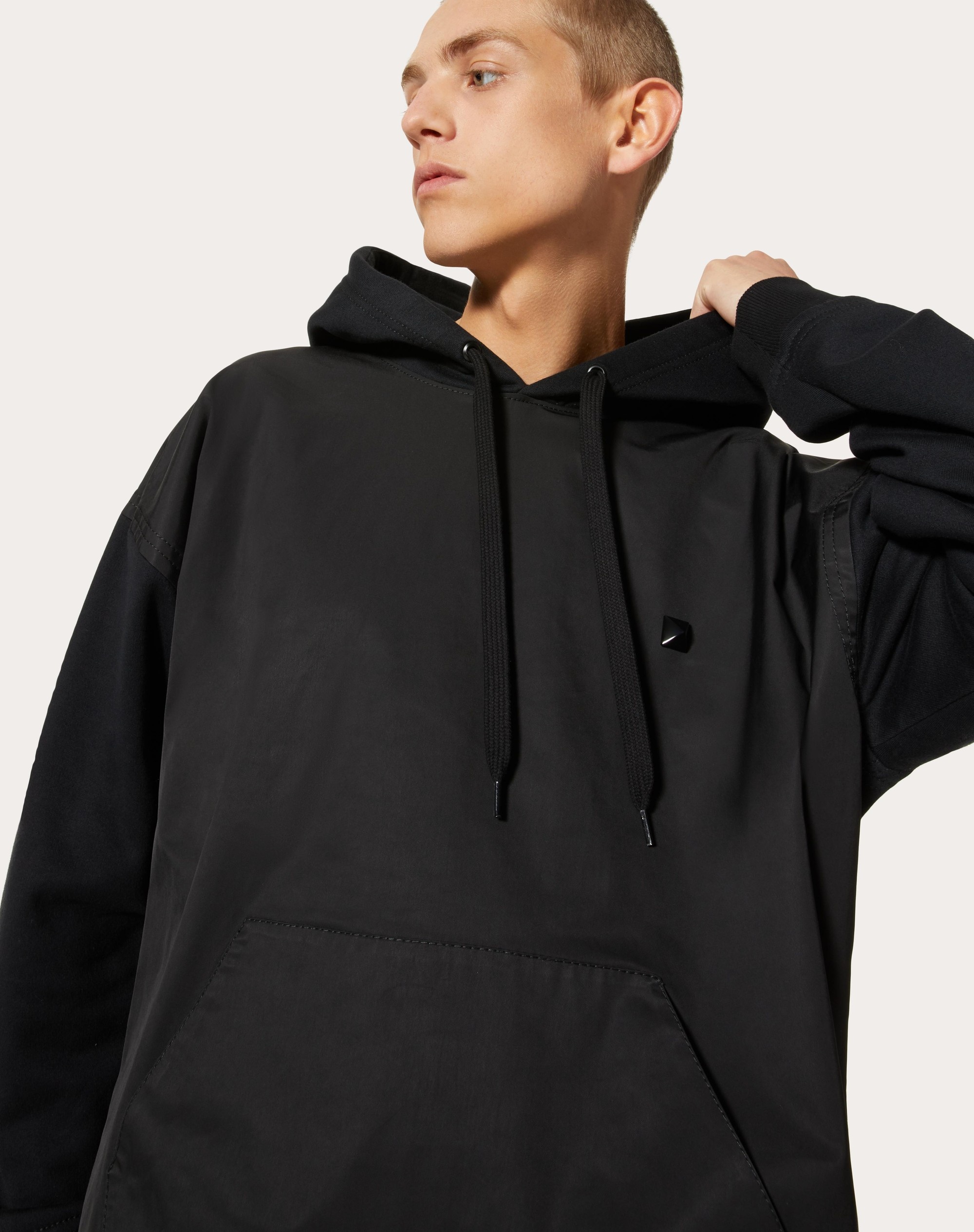 COTTON SWEATSHIRT WITH NYLON PANEL AND STUD DETAIL - 5