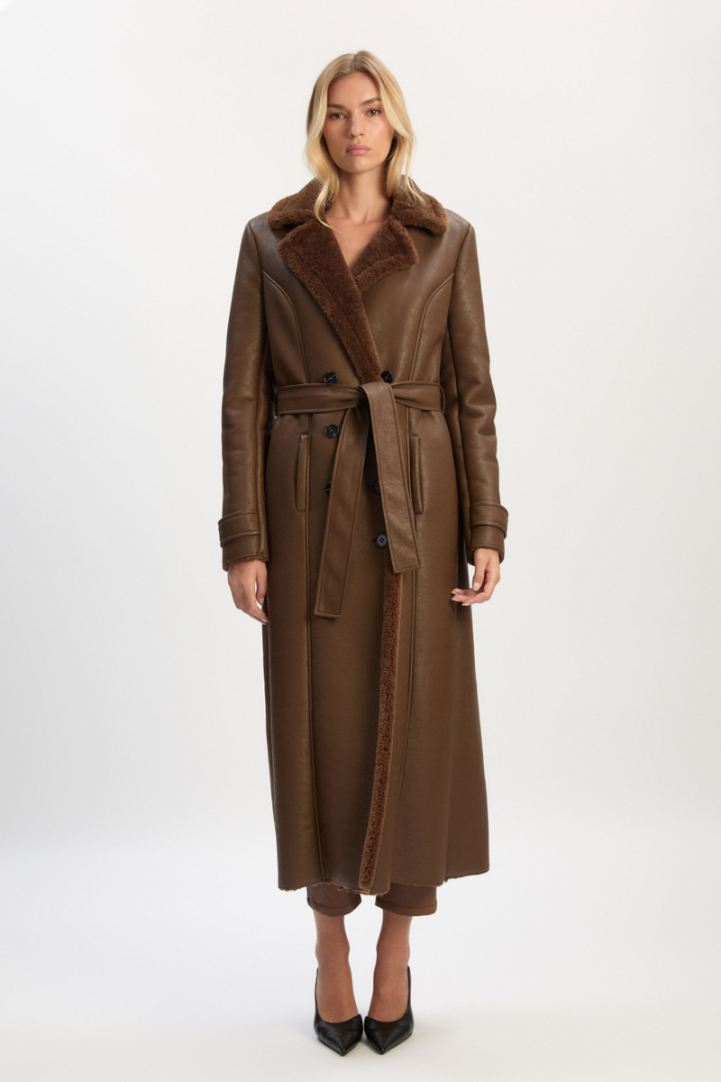 BARDOT Vegan Leather Shirling Coat In Chocolate outlook