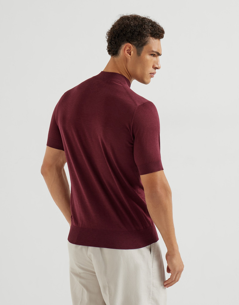 Brunello Cucinelli Lightweight silk and cotton knit T-shirt with mock neck outlook
