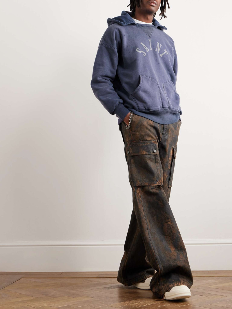 SAINT M×××××× Logo-Print Distressed Cotton-Jersey Hoodie outlook