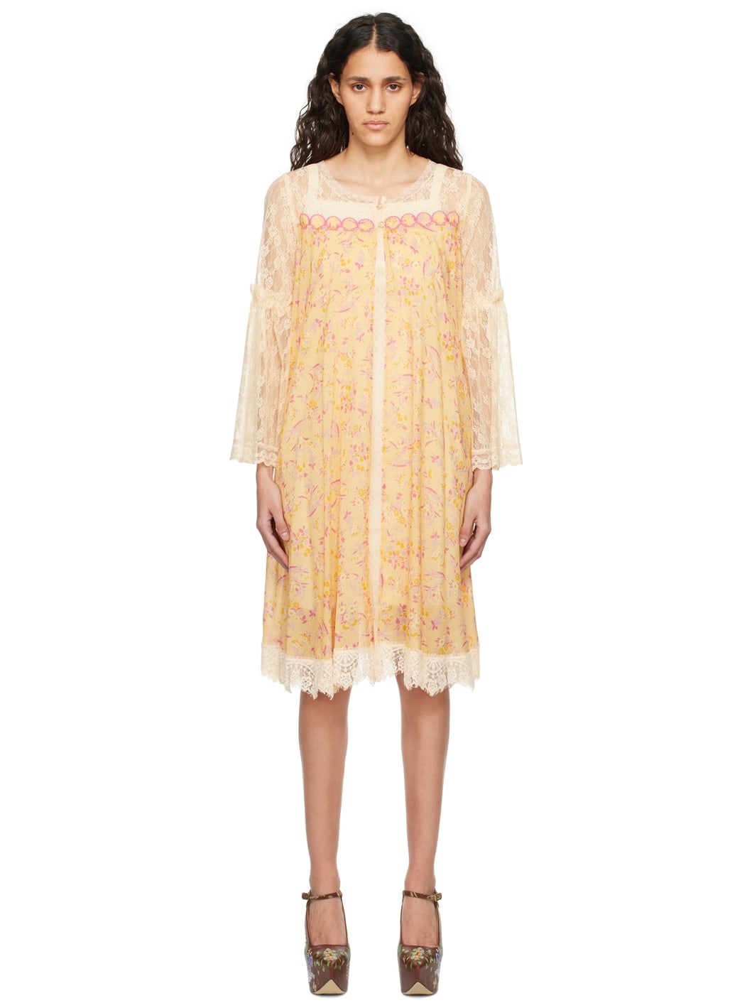 Orange Floral Midi Dress - 1