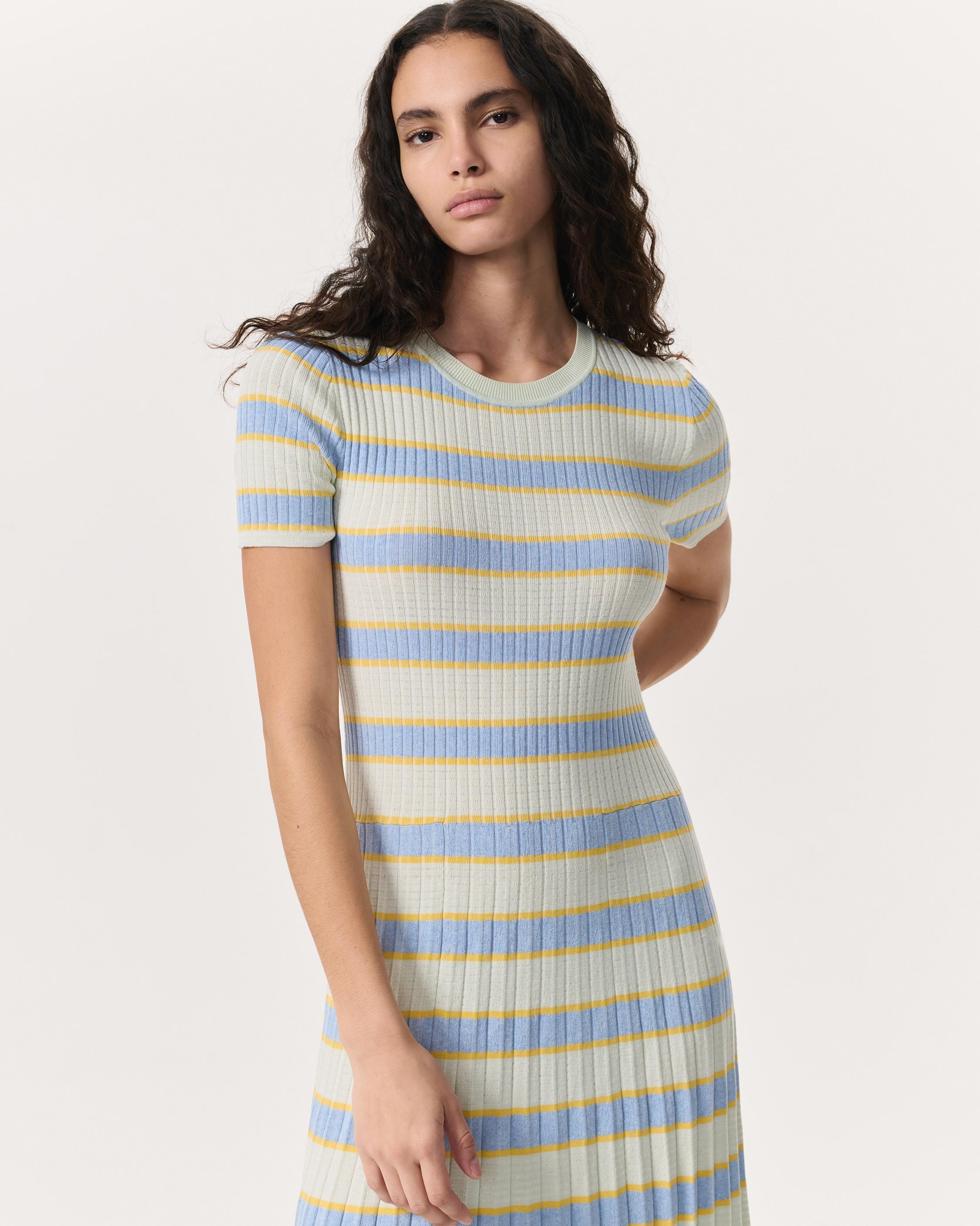 Eloise Striped Rib-Knit Pleated Midi Dress - 3