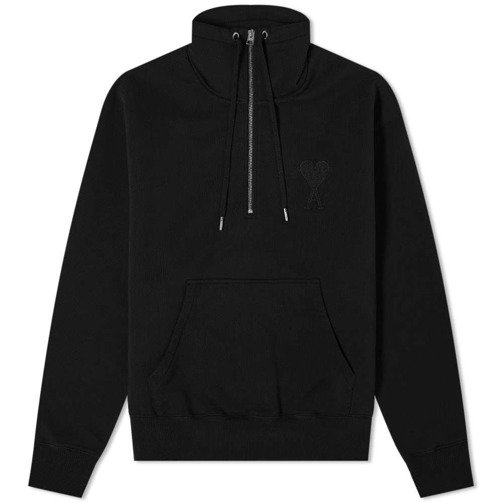 AMI Tonal Heart Drawstring Quarter Zip Sweat - 1