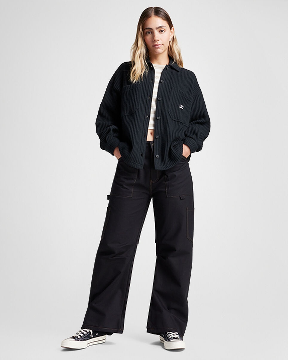 Waffle Knit Button-Down Oversized Shirt - 2