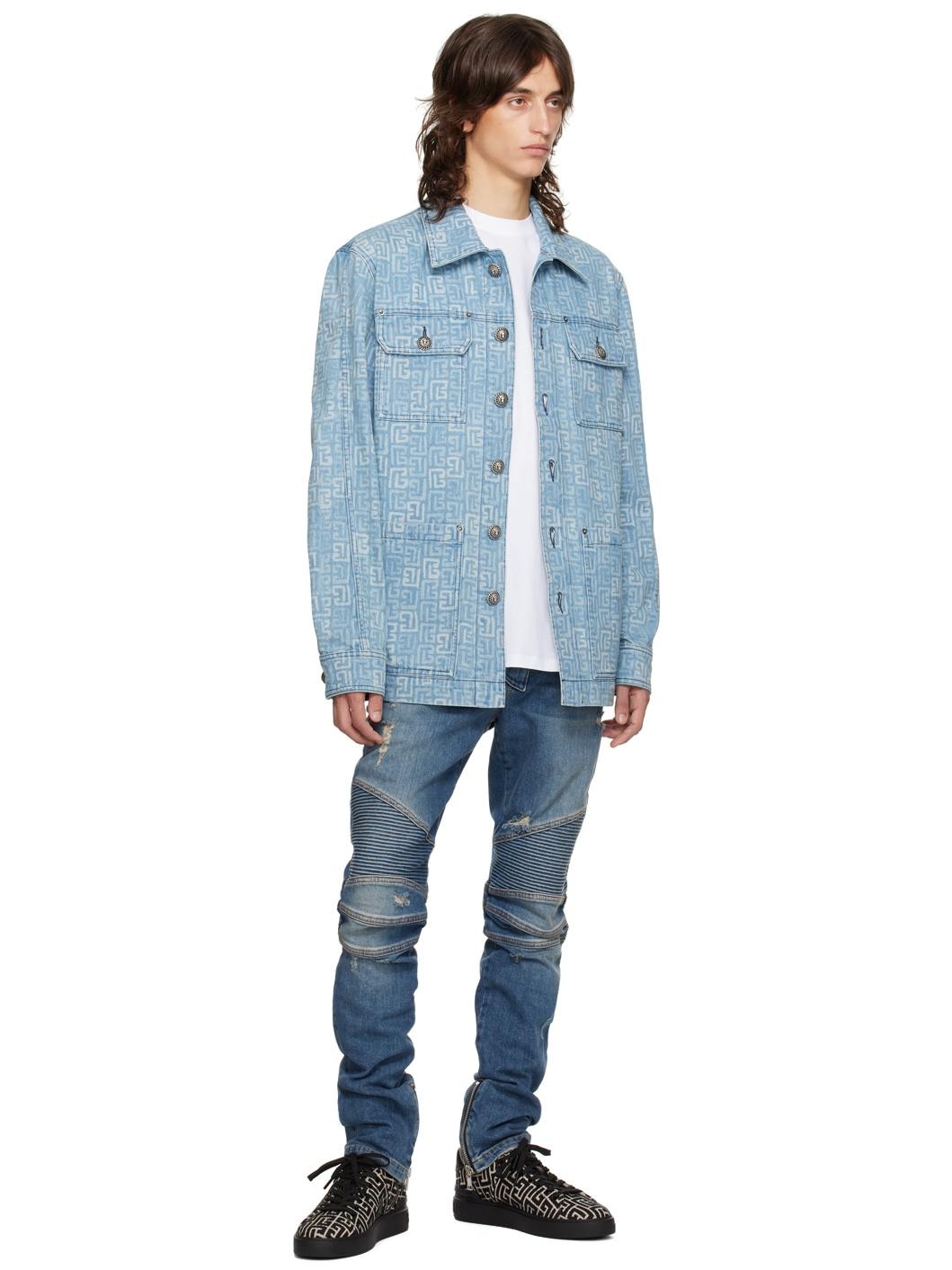 Blue Monogram Buttoned Denim Jacket - 4