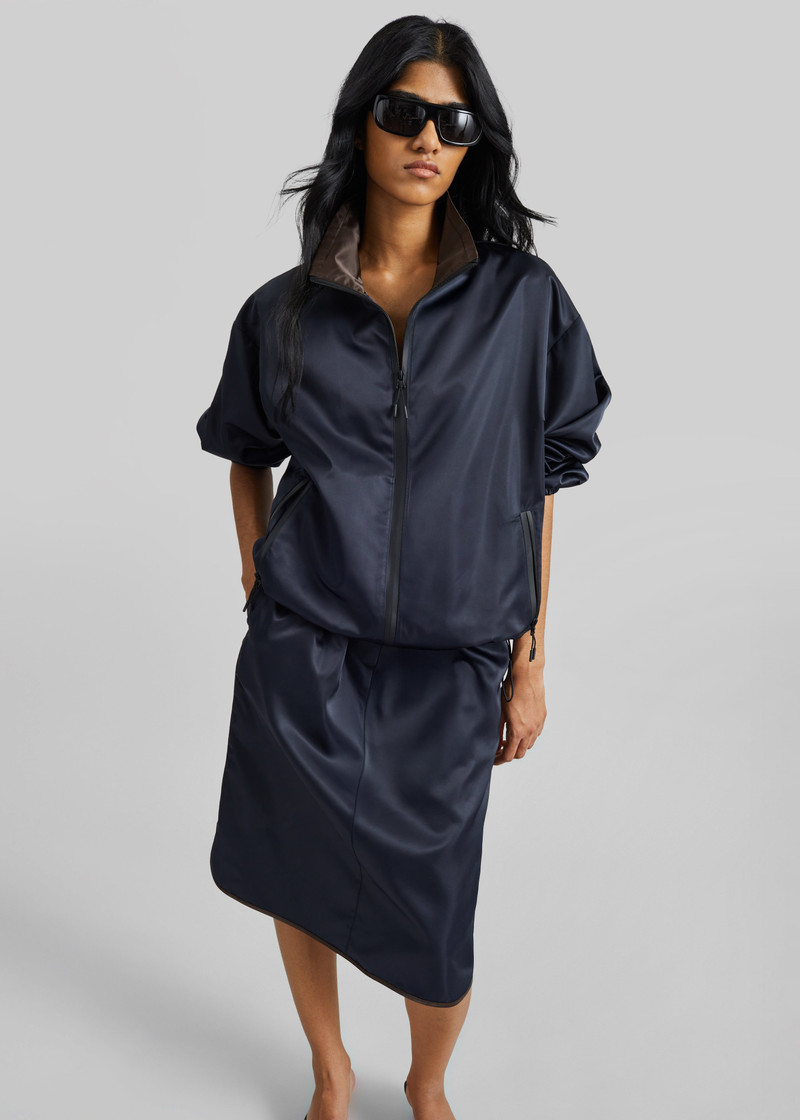 Munich Contrast Piping Midi Skirt - Navy 6