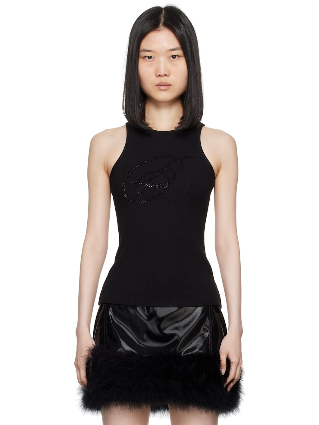 Black Crystal-Cut Logo Tank Top - 1