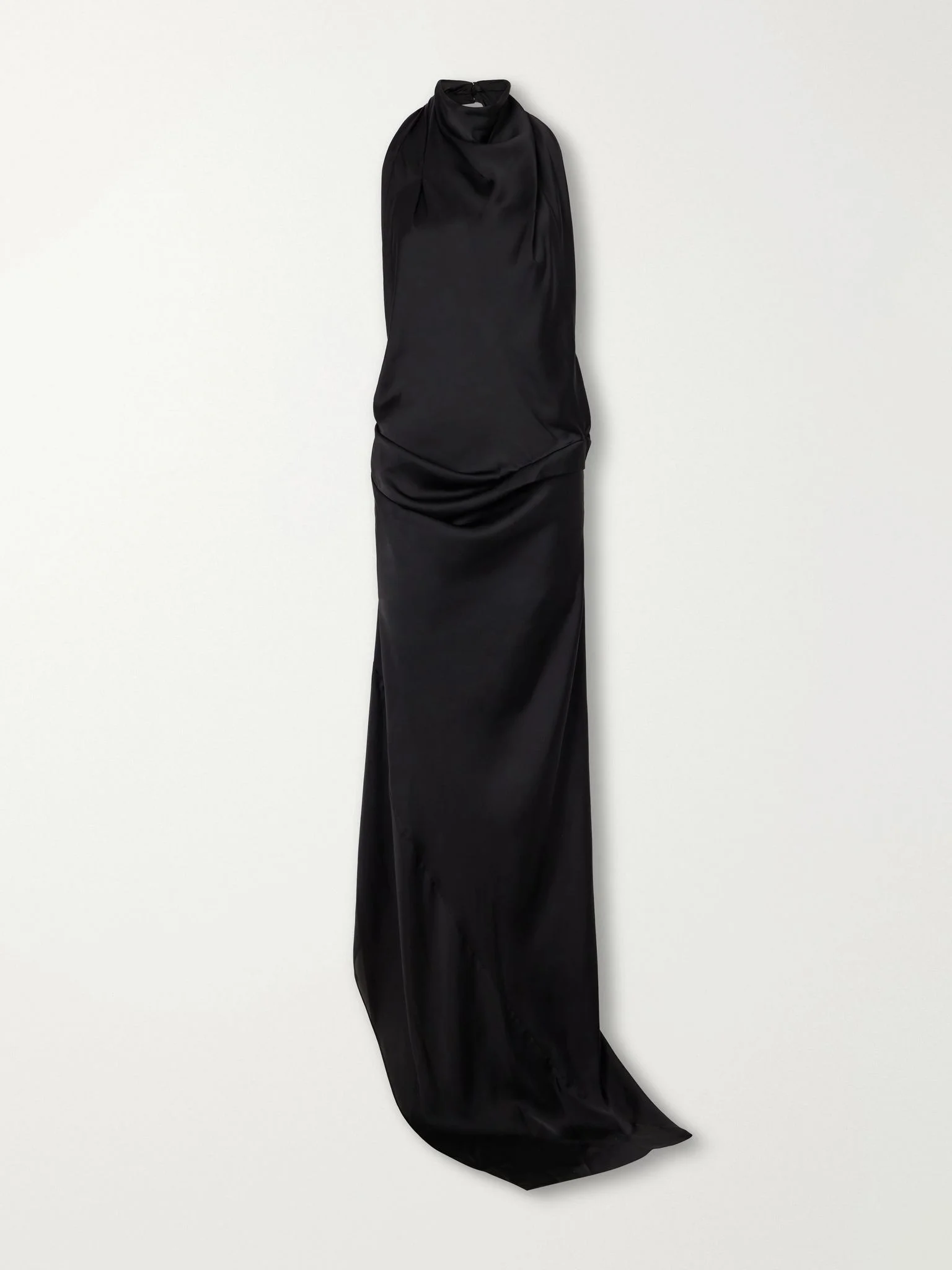 Open-back gathered silk-satin halterneck maxi dress Black - 1