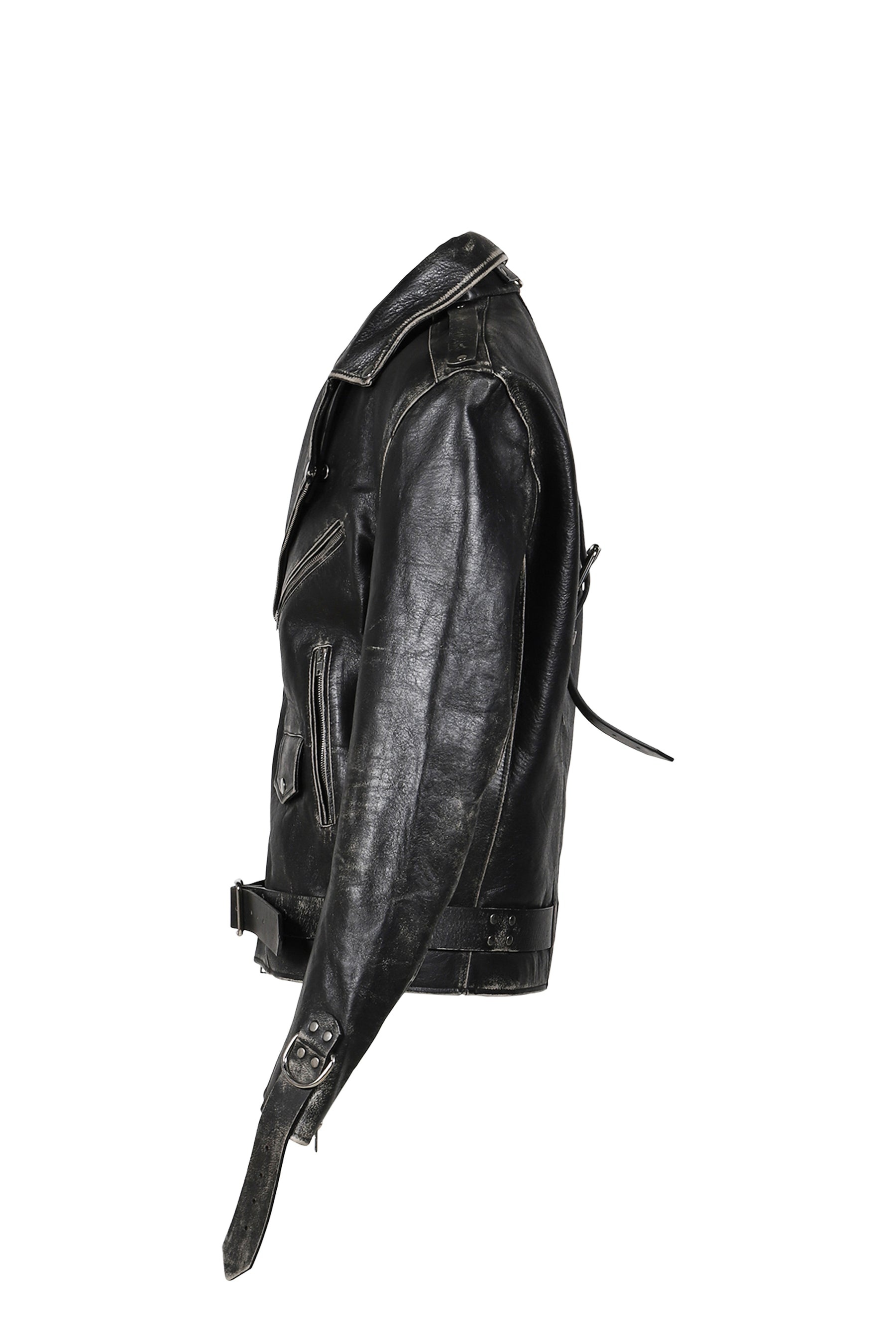 DISTRESSED BONDAGE BIKER JACEKT / BLK - 7