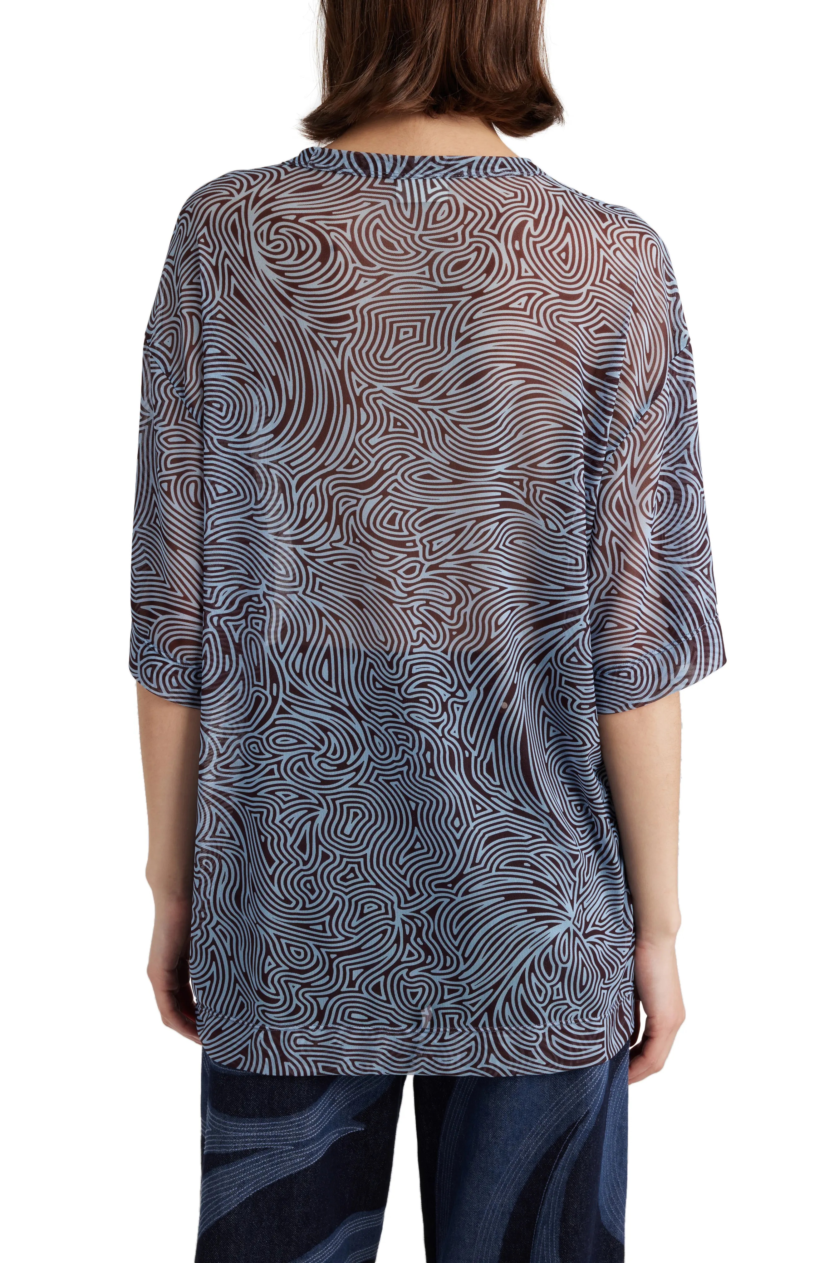 Abstract Print Sheer Mesh Top - 3