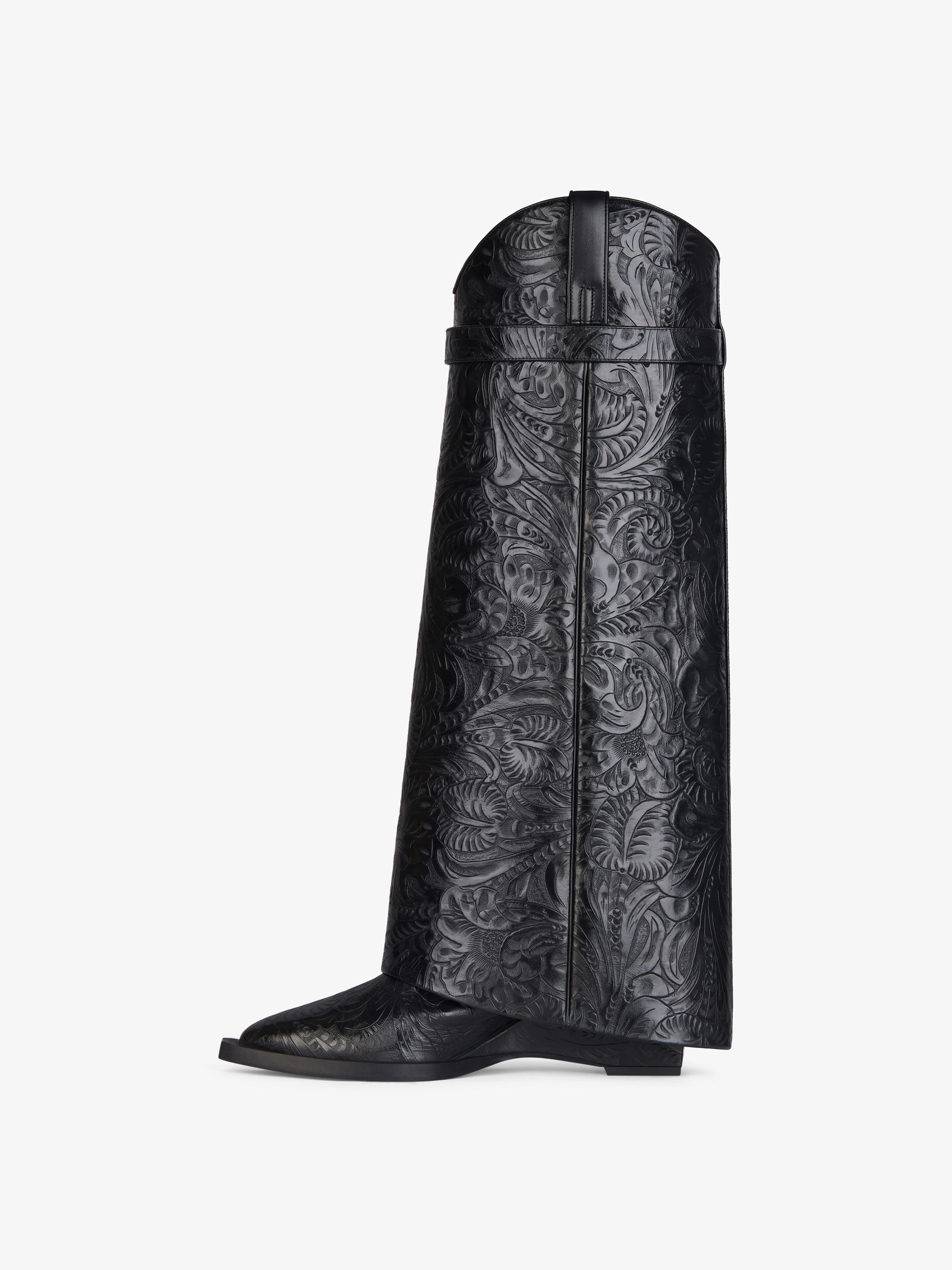 SHARK LOCK COWBOY BOOTS IN LEATHER WITH WESTERN PATTERN - 4