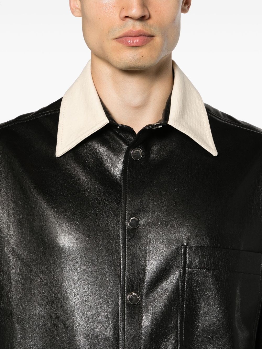 short-sleeve faux-leather shirt - 5