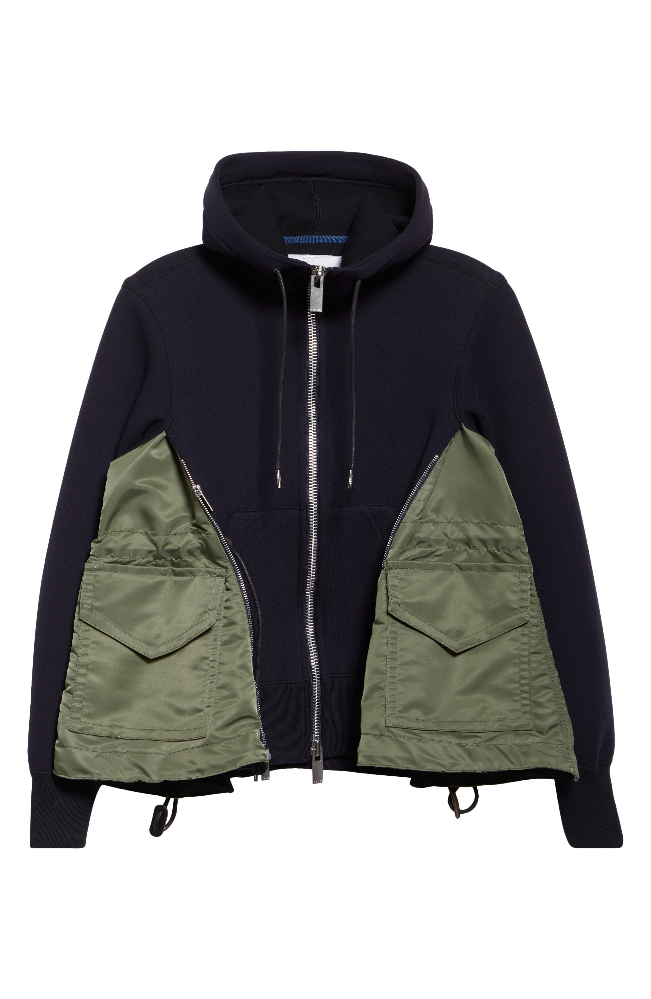 Sacai Sponge Sweat x Nylon Twill Hoodie in Navy/Khaki 212 at Nordstrom - 5