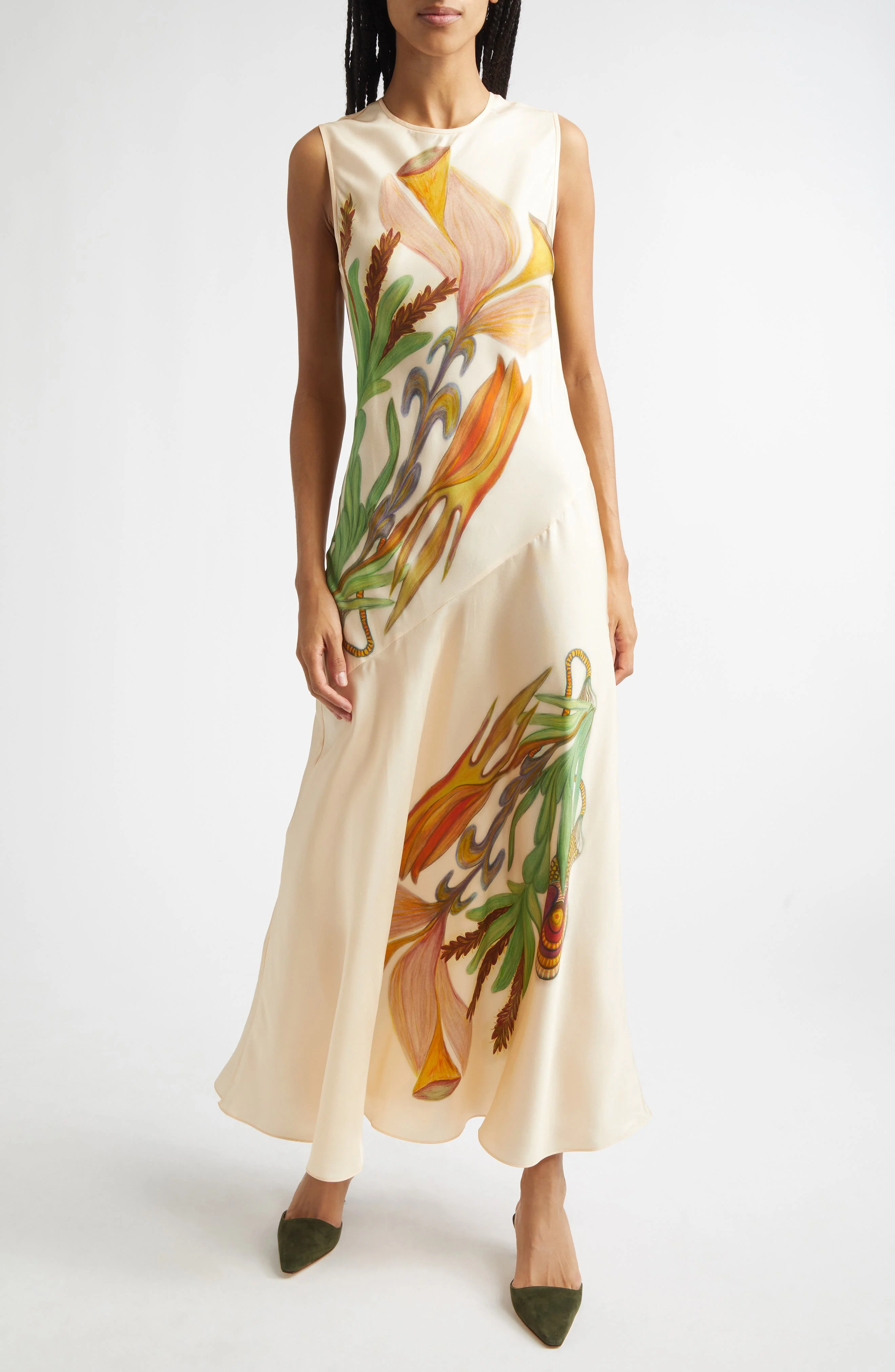 Ulla Johnson Gaea Botanical Silk Midi Dress in Inner Nature at Nordstrom - 1