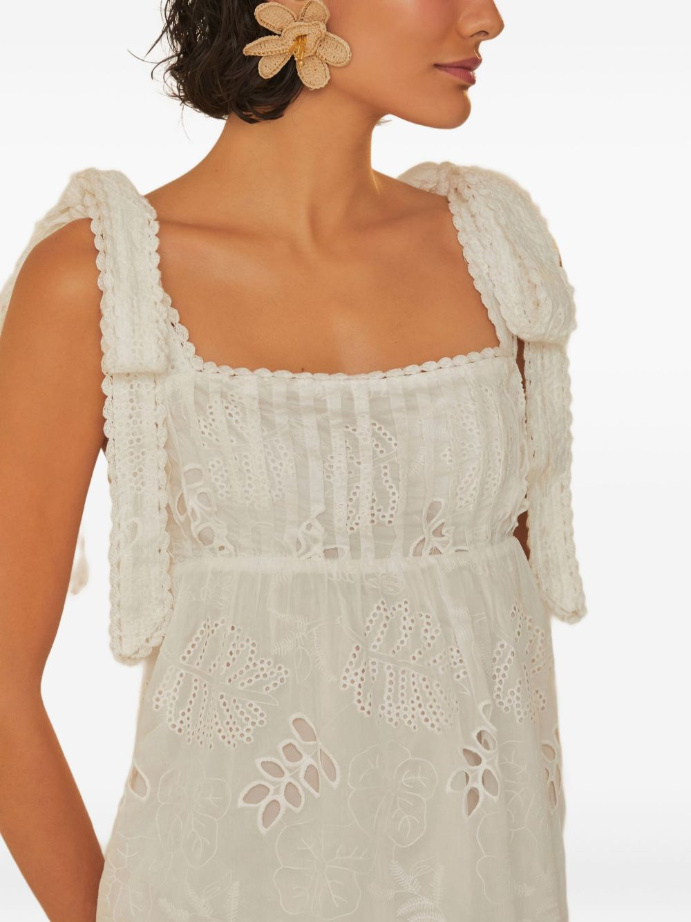 eyelet-embroidered tie-shoulder midi dress - 4
