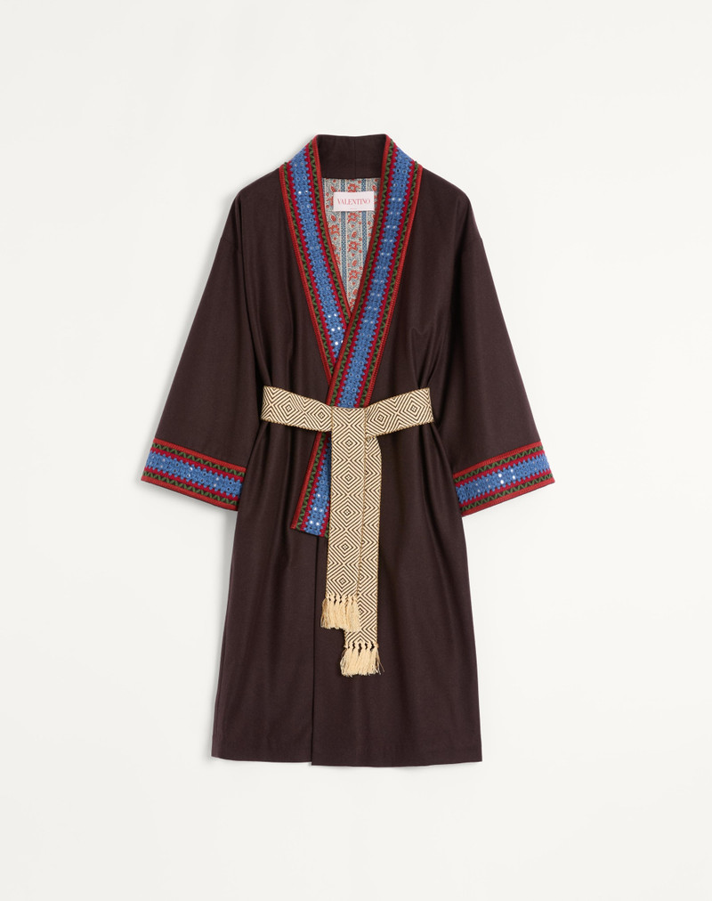 WOOL FLANNEL ROBE COAT WITH JACQUARD BELT 1