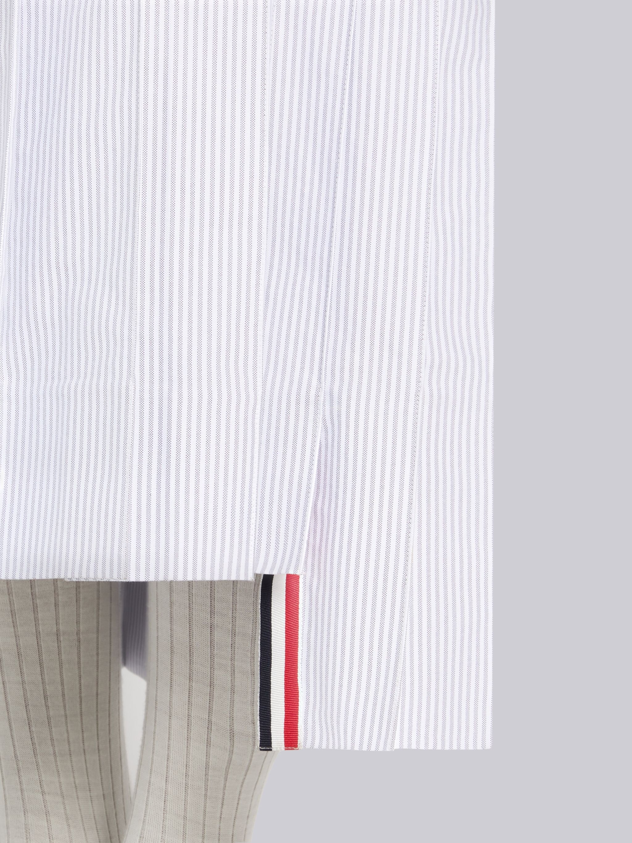 Medium Grey University Stripe Cotton Oxford Grosgrain Stripe Cuff Below-the-Knee Pleated Shirtdress - 6