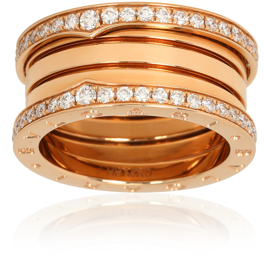 Bvlgari B.Zero1 18K Pink Gold 4-Band Diamond Pave Ring, Size 57 - 2