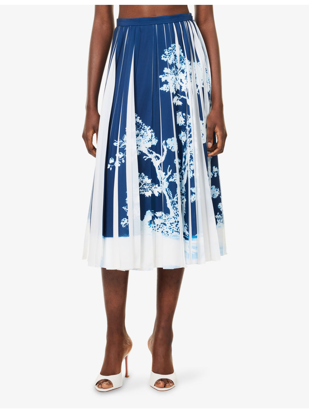 Pleated Printed Woven Midi Skirt - 3