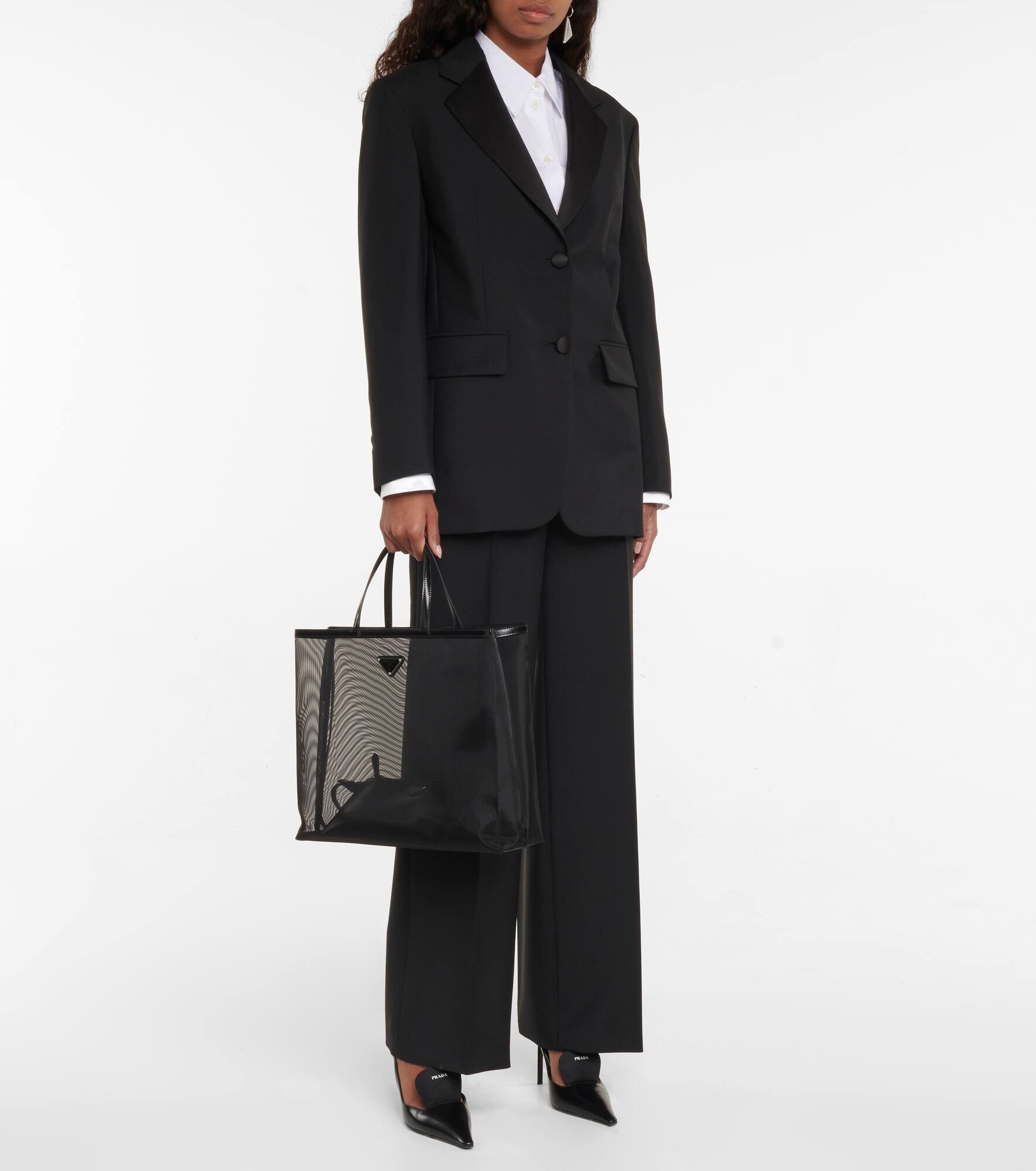 Large leather-trimmed mesh tote - 5